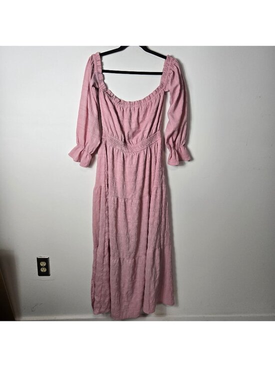 OULESIS Dresses & Skirts - OULESIS Size XL Pink Milkmaid Y2K Maxi Dress Side Slits Coquette